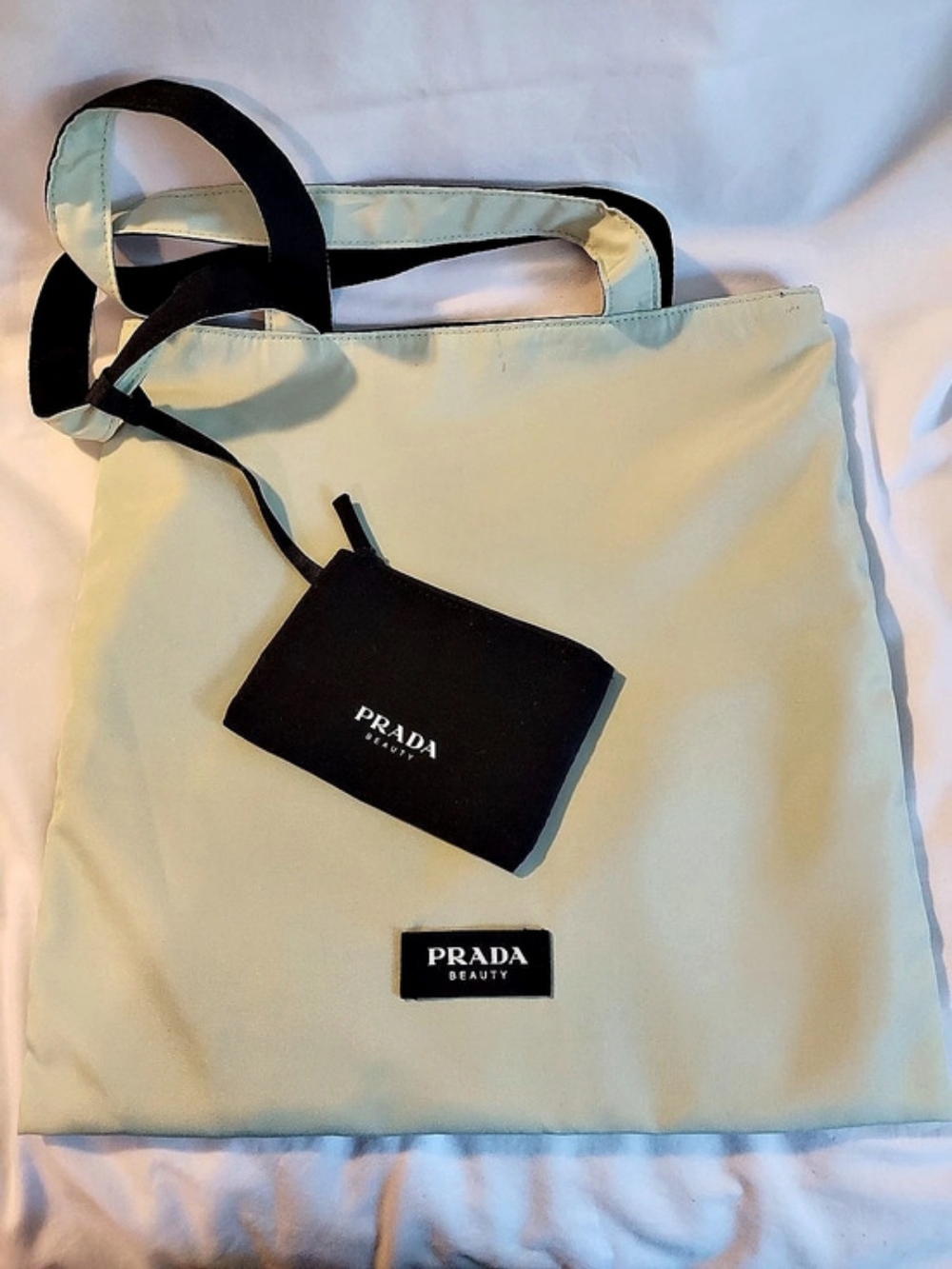 Prada Beauty Reversible Mint Green & Black Tote Bag with Detachable Pouch